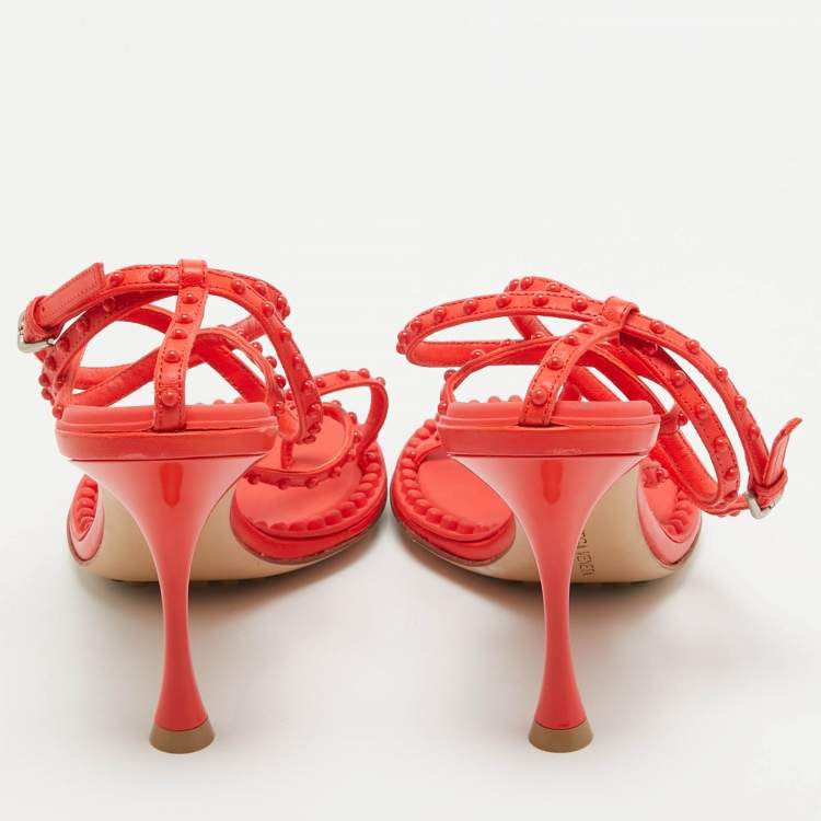 Pre Owned Bottega Veneta Orange Leather Ankle Strap Sandals Size 38