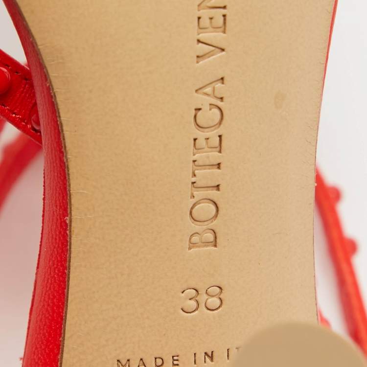 Pre Owned Bottega Veneta Orange Leather Ankle Strap Sandals Size 38