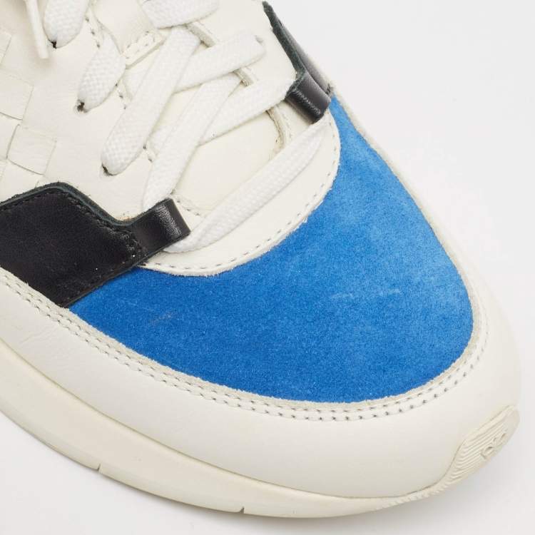 Pre Owned Bottega Veneta Multicolor Woven Leather and Suede Sneakers Size 38