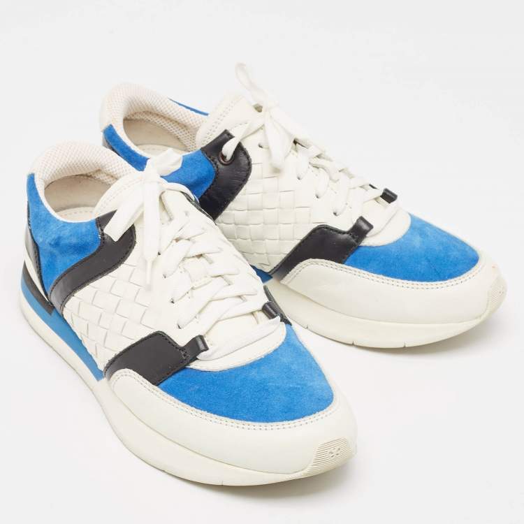 Pre Owned Bottega Veneta Multicolor Woven Leather and Suede Sneakers Size 38