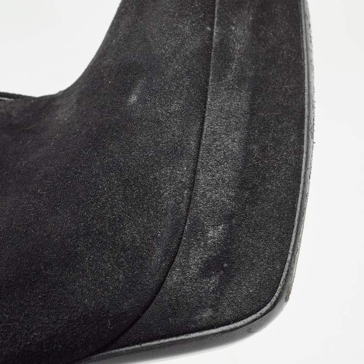 Pre Owned Bottega Veneta Black Suede Platform Ankle Boots Size 38.5