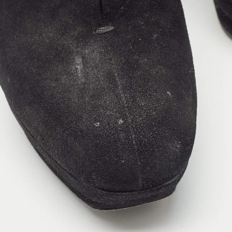 Pre Owned Bottega Veneta Black Suede Platform Ankle Boots Size 38.5