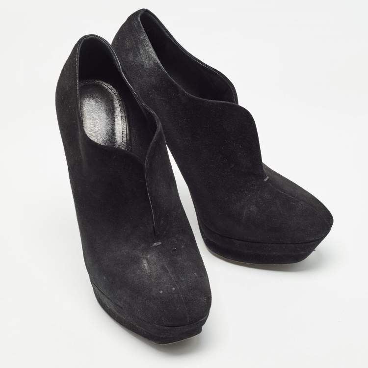Pre Owned Bottega Veneta Black Suede Platform Ankle Boots Size 38.5