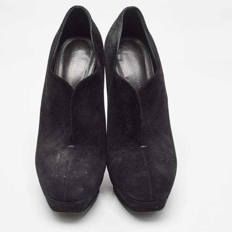 Pre Owned Bottega Veneta Black Suede Platform Ankle Boots Size 38.5
