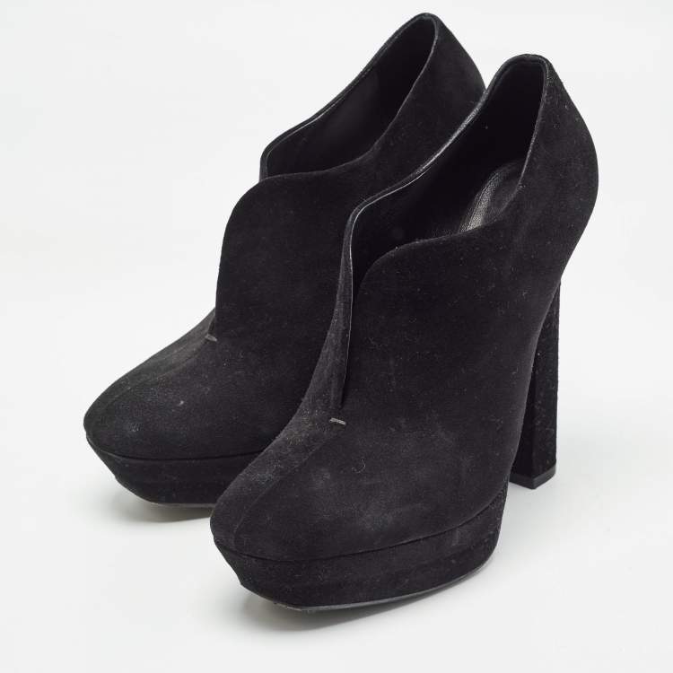 Pre Owned Bottega Veneta Black Suede Platform Ankle Boots Size 38.5