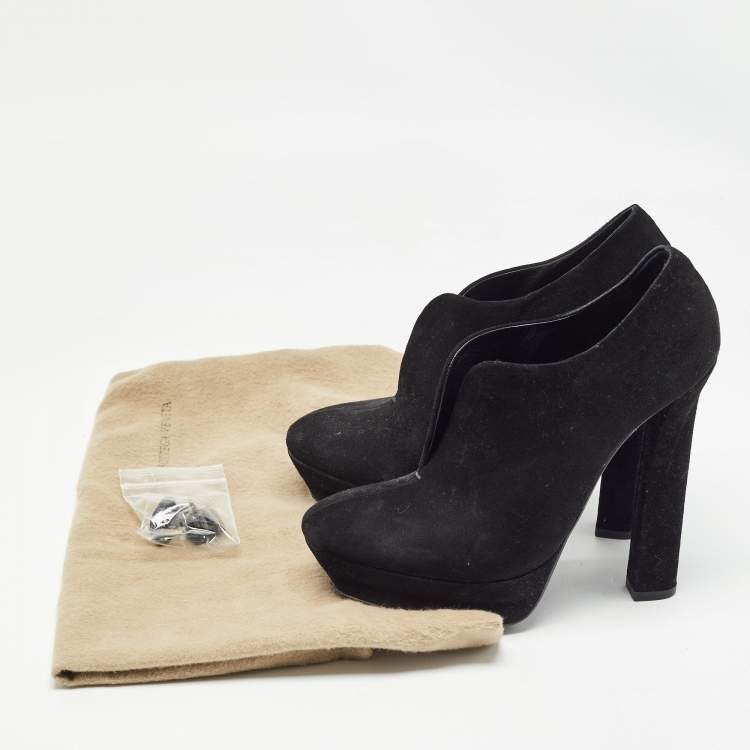Pre Owned Bottega Veneta Black Suede Platform Ankle Boots Size 38.5