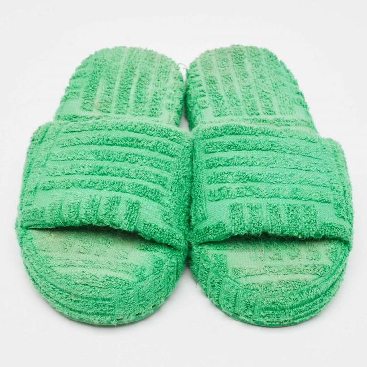 Pre Owned Bottega Veneta Green Cotton Fabric Sponge Platform Slides Size 36