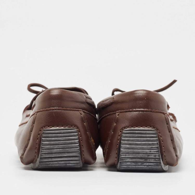 Pre Owned Bottega Veneta Brown  Intrecciato Leather Bow Loafers Size 40.5