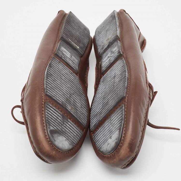 Pre Owned Bottega Veneta Brown  Intrecciato Leather Bow Loafers Size 40.5