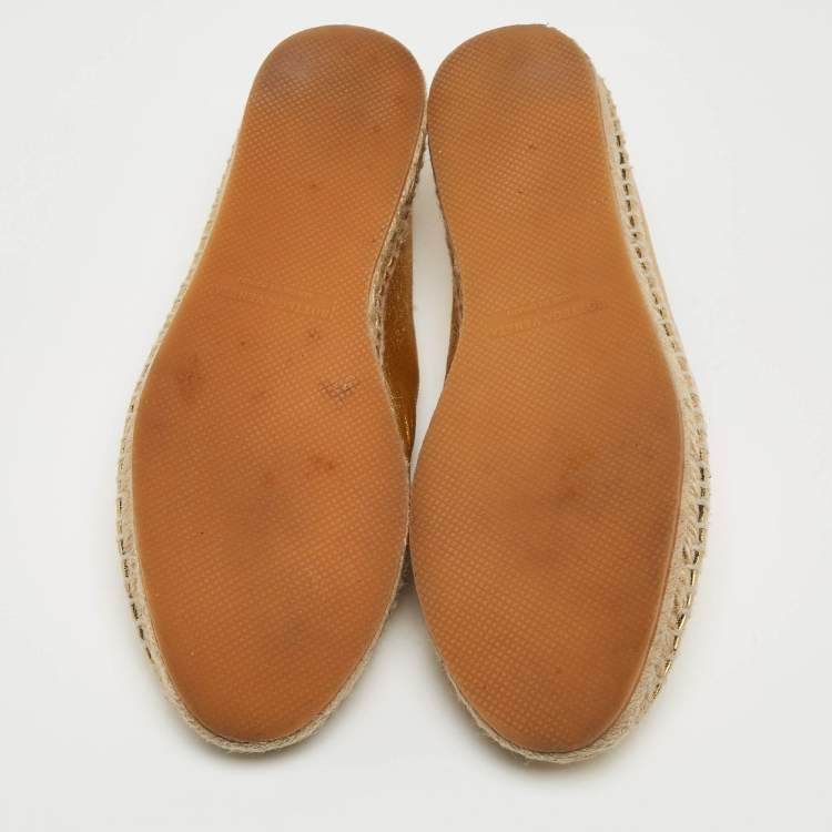 Pre Owned Bottega Veneta Gold Intrecciato Leather Espadrille Flats Size 36