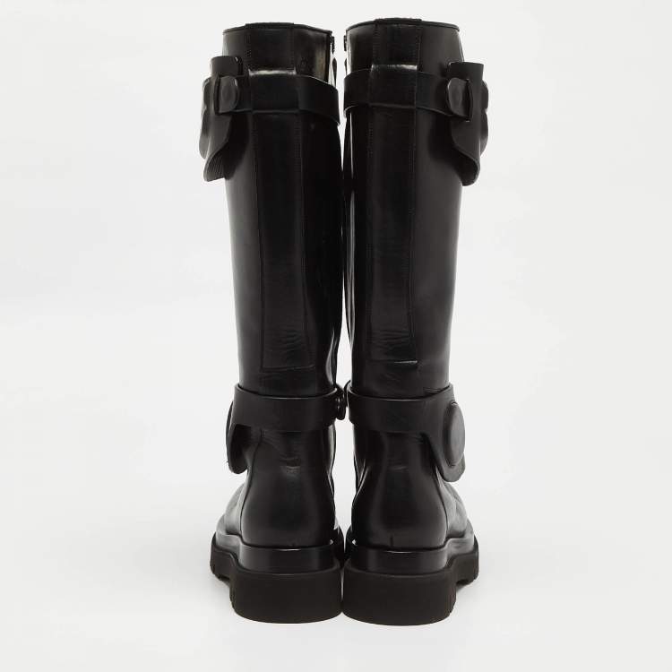 Pre Owned Bottega Veneta Black Leather Platform Knee Length Boots Size 37 