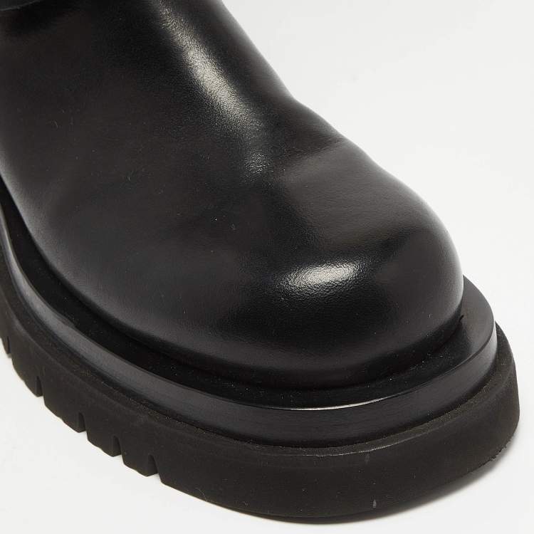 Pre Owned Bottega Veneta Black Leather Platform Knee Length Boots Size 37 