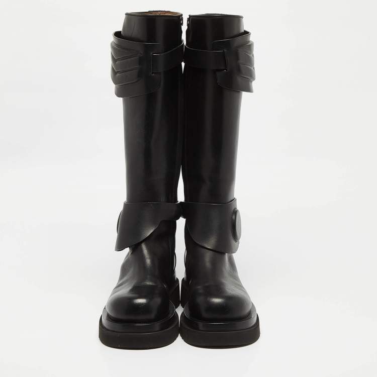 Pre Owned Bottega Veneta Black Leather Platform Knee Length Boots Size 37 