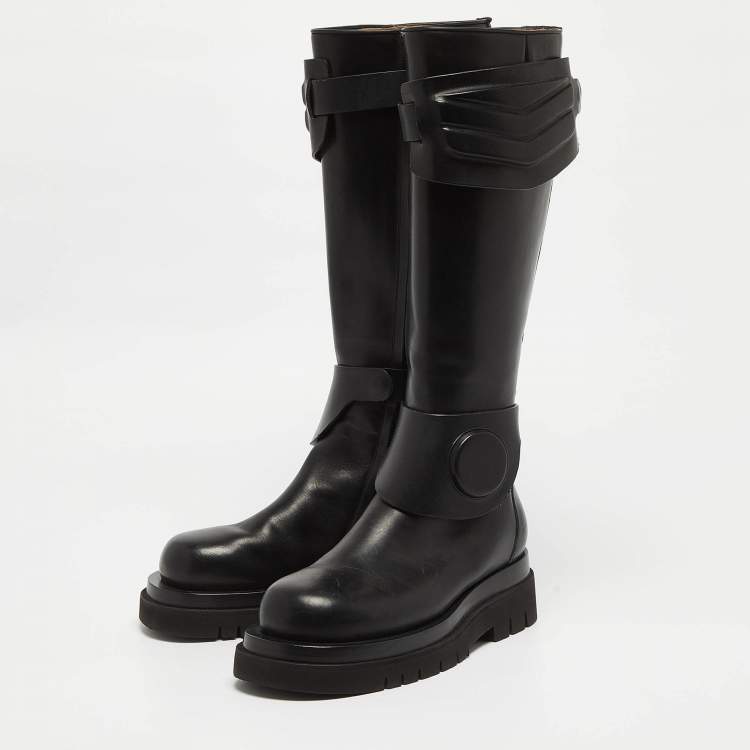 Pre Owned Bottega Veneta Black Leather Platform Knee Length Boots Size 37 