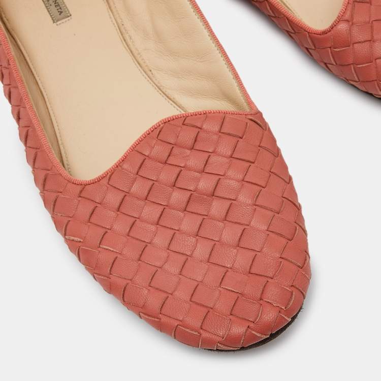 Pre Owned Bottega Veneta Pink Intrecciato Leather Smoking Slippers Size 40