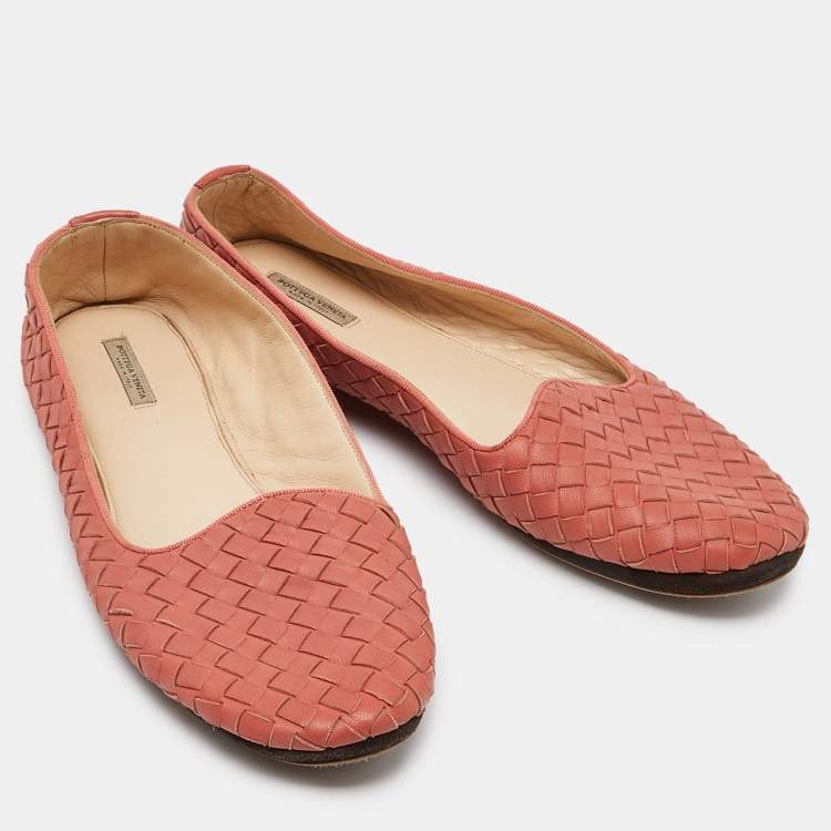 Pre Owned Bottega Veneta Pink Intrecciato Leather Smoking Slippers Size 40