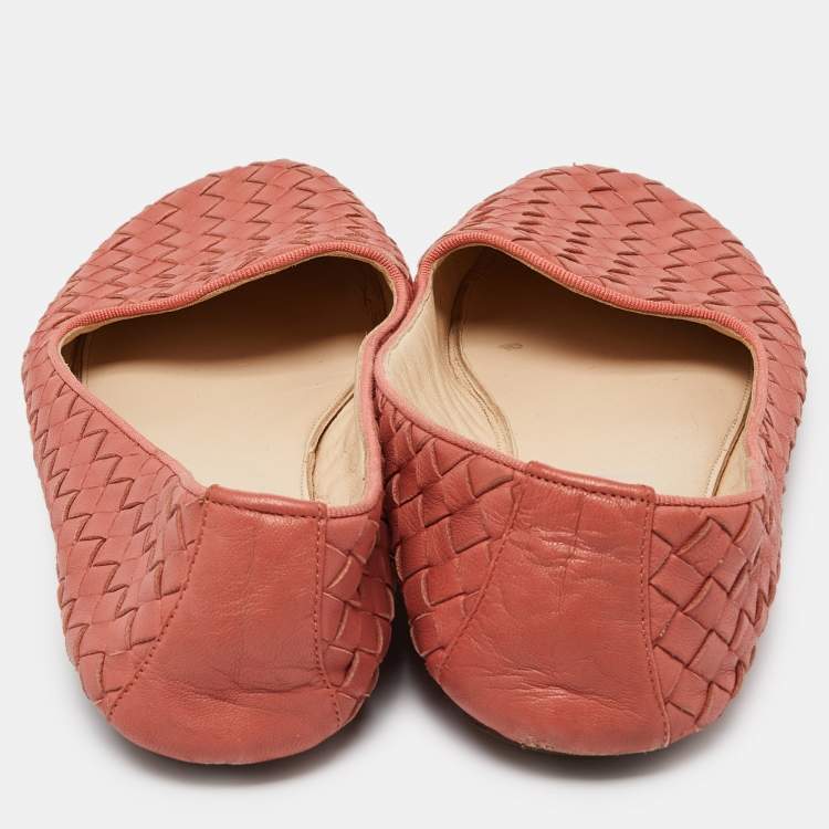Pre Owned Bottega Veneta Pink Intrecciato Leather Smoking Slippers Size 40