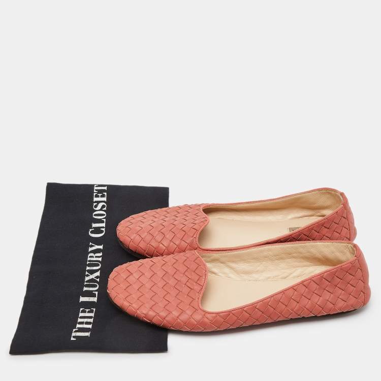 Pre Owned Bottega Veneta Pink Intrecciato Leather Smoking Slippers Size 40