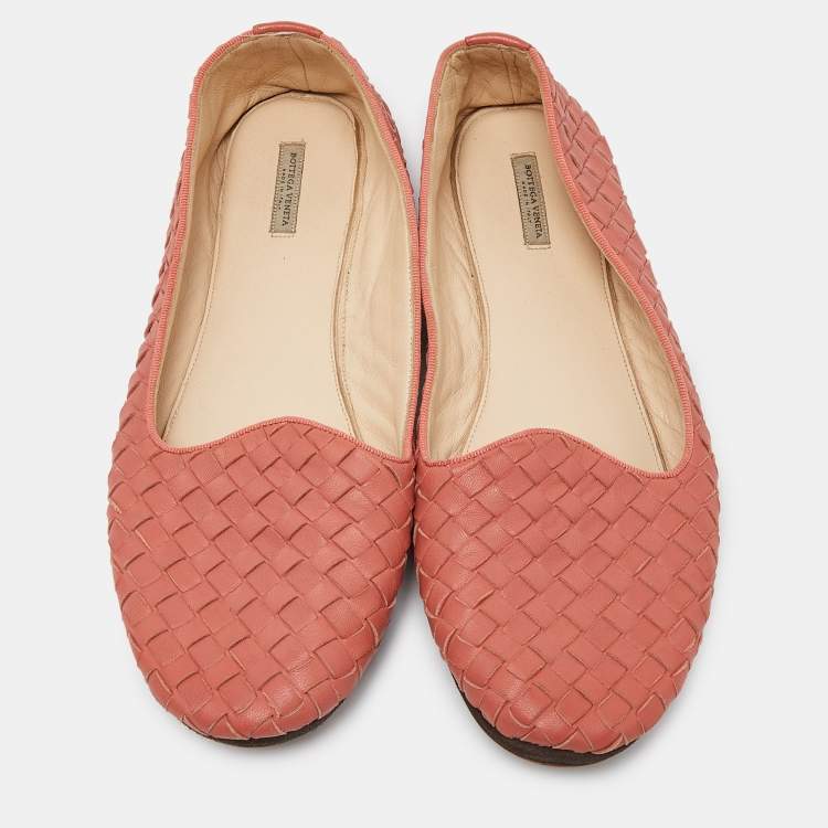 Pre Owned Bottega Veneta Pink Intrecciato Leather Smoking Slippers Size 40