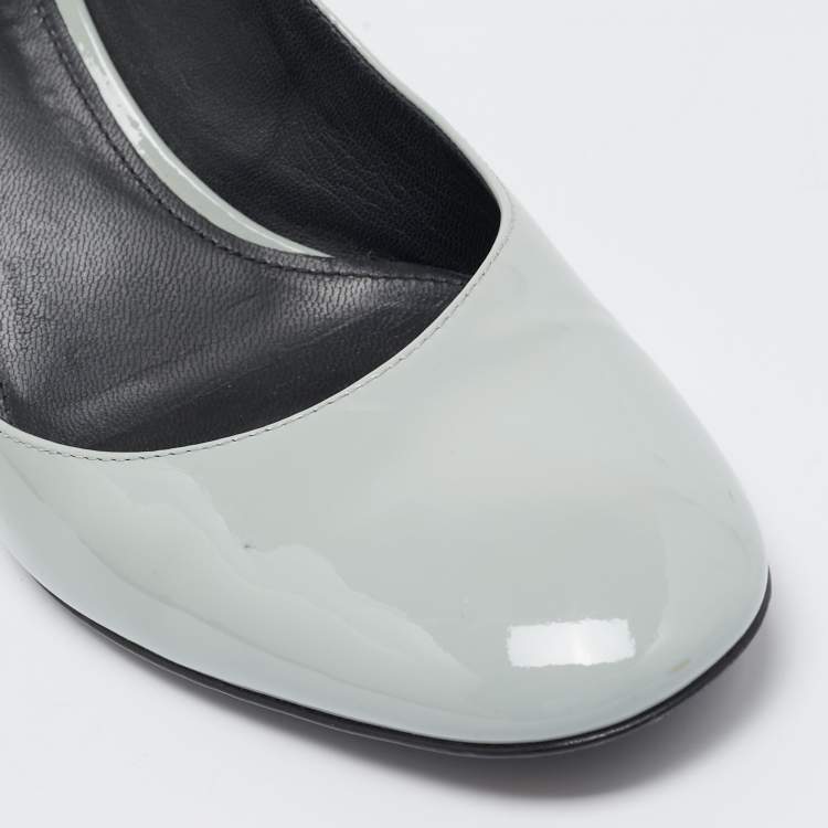 Pre Owned Bottega Veneta Grey Patent Round Toe Pumps Size 37.5