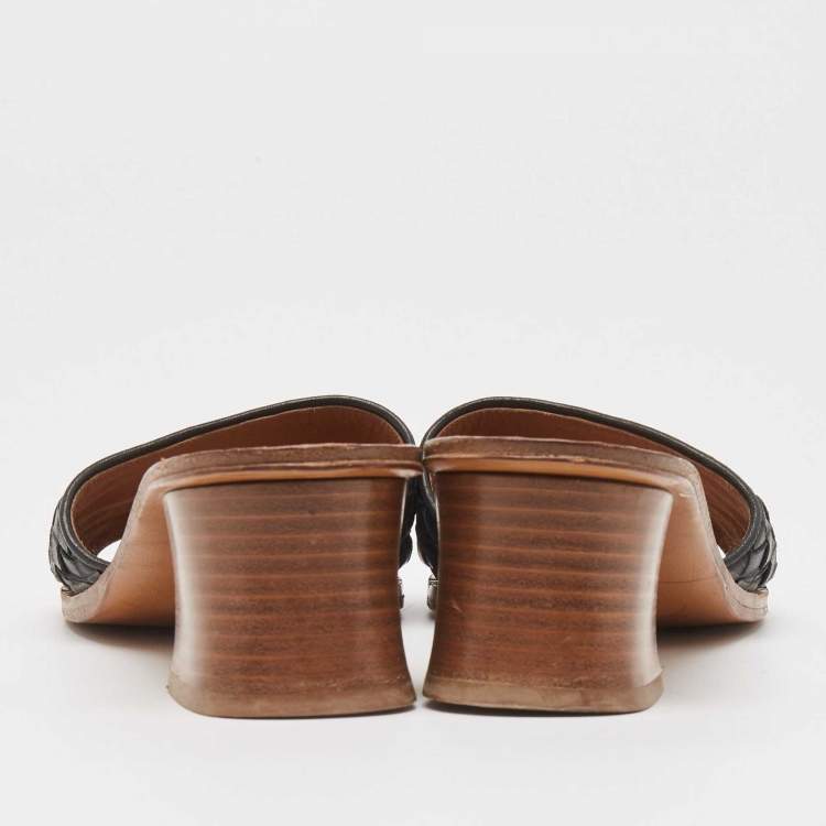 Pre Owned Bottega Veneta Black Intrecciato Leather Ravello Slide Sandals Size 40.5