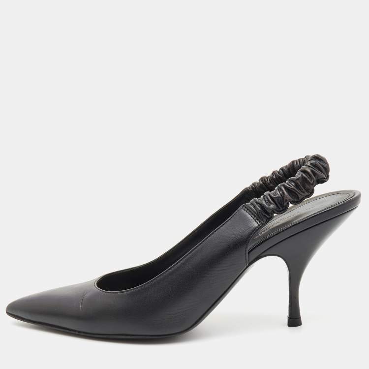 Pre Owned Bottega Veneta Black Leather Pointed Toe Slingback Pumps Size 38