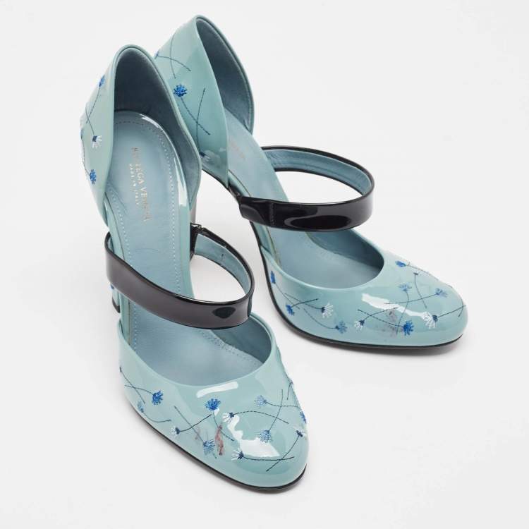 Pre Owned Bottega Veneta Grey Patent Leather Printed D'Orsay Pumps Size 38.5