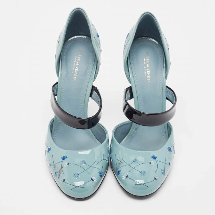 Pre Owned Bottega Veneta Grey Patent Leather Printed D'Orsay Pumps Size 38.5