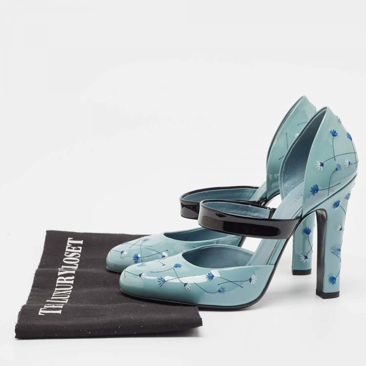 Pre Owned Bottega Veneta Grey Patent Leather Printed D'Orsay Pumps Size 38.5
