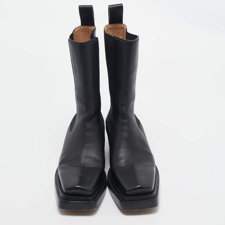Pre Owned Bottega Veneta Black Leather Chelsea Boots Size 37.5
