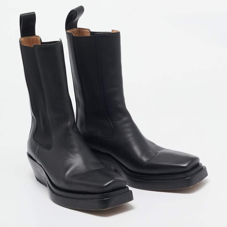 Pre Owned Bottega Veneta Black Leather Chelsea Boots Size 37.5
