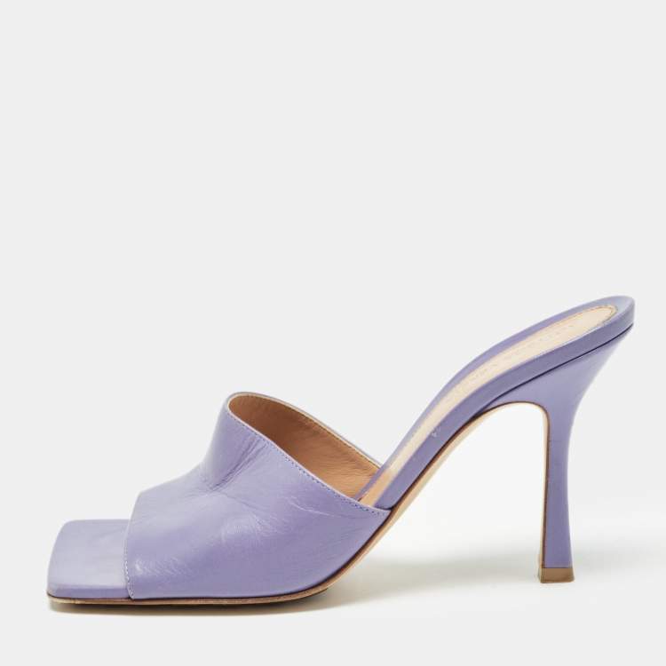 Pre Owned Bottega Veneta Purple Leather Square Toe Slide Sandals Size 39.5