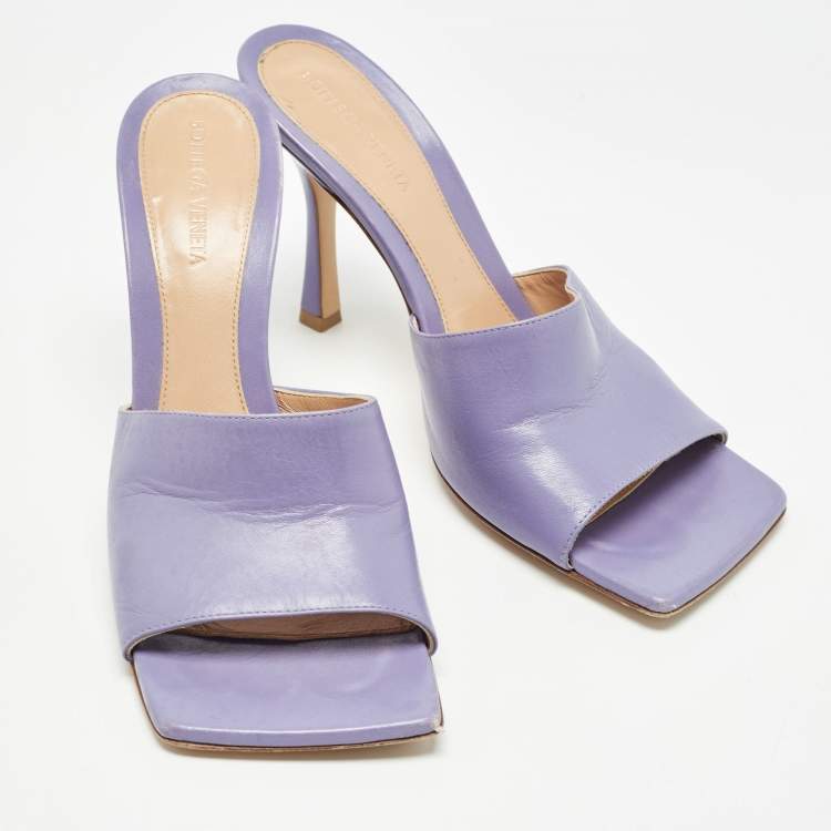 Pre Owned Bottega Veneta Purple Leather Square Toe Slide Sandals Size 39.5