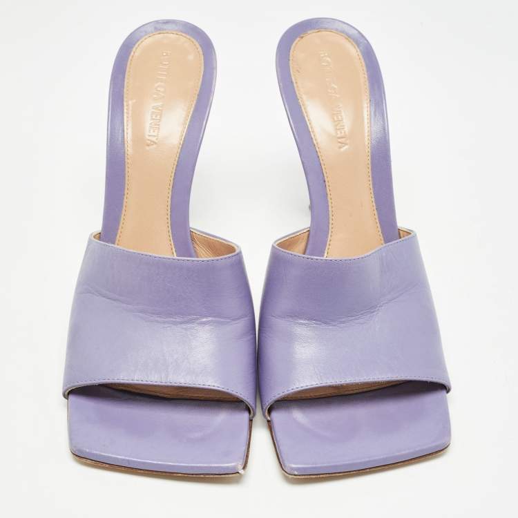 Pre Owned Bottega Veneta Purple Leather Square Toe Slide Sandals Size 39.5