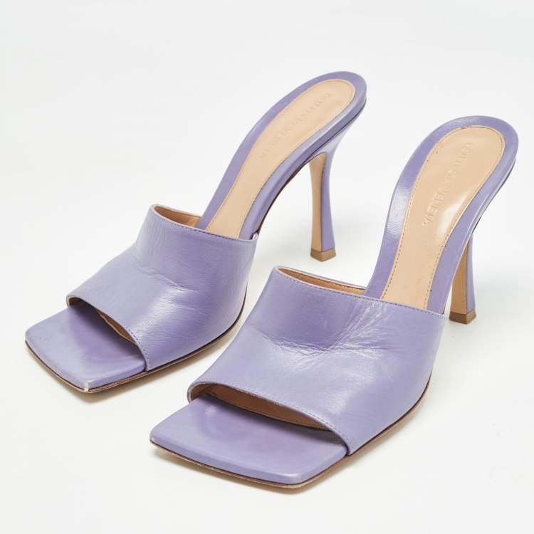 Pre Owned Bottega Veneta Purple Leather Square Toe Slide Sandals Size 39.5