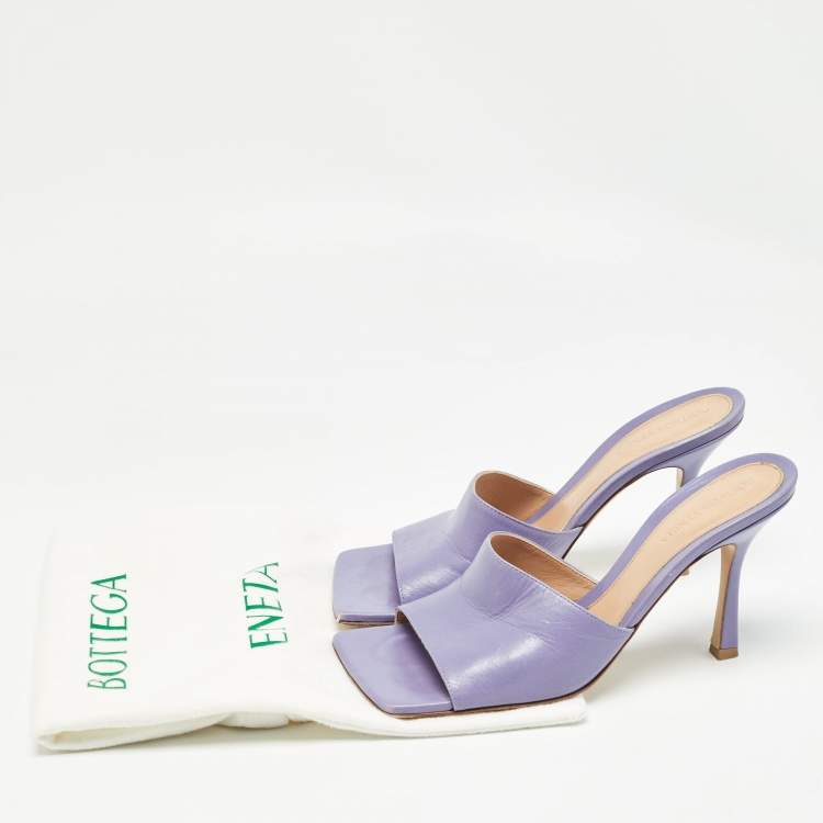 Pre Owned Bottega Veneta Purple Leather Square Toe Slide Sandals Size 39.5