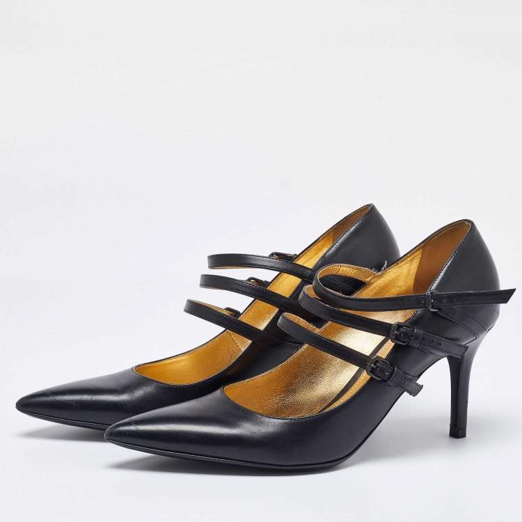 Pre Owned Bottega Veneta Black Leather Mary Jane Pumps Size 37.5