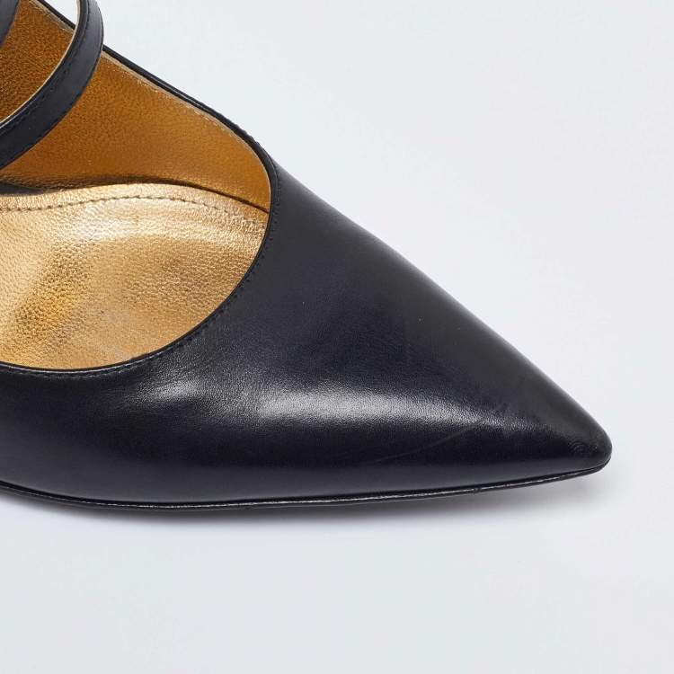 Pre Owned Bottega Veneta Black Leather Mary Jane Pumps Size 37.5