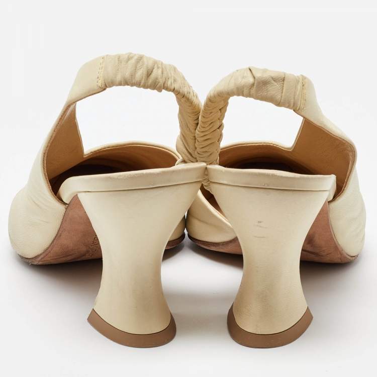 Pre Owned Bottega Veneta Beige Leather Slingback D'orsay Pumps Size 39