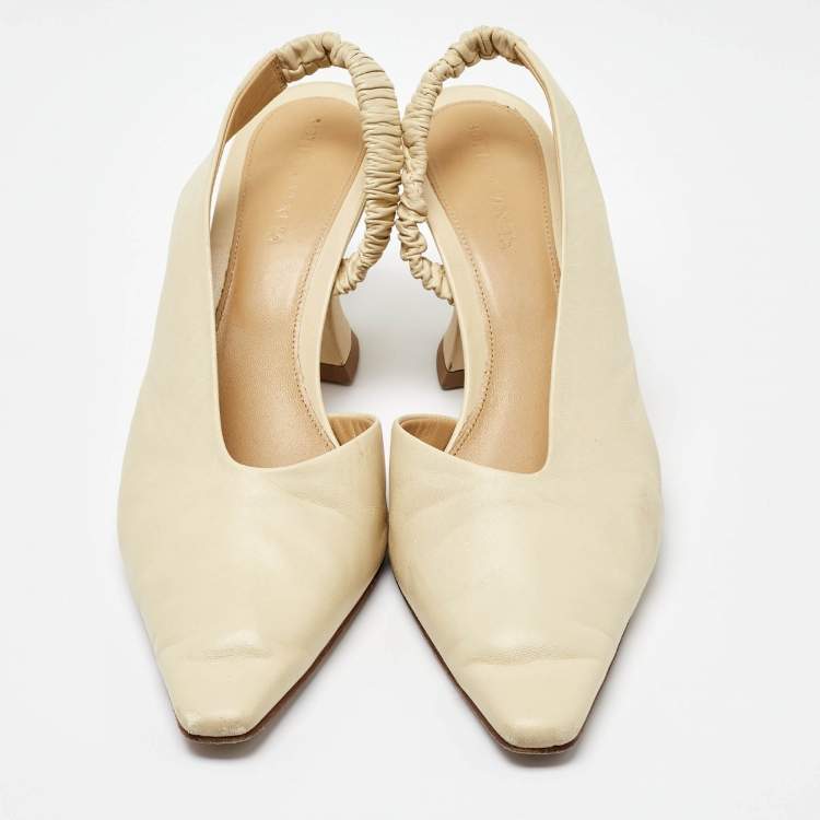 Pre Owned Bottega Veneta Beige Leather Slingback D'orsay Pumps Size 39