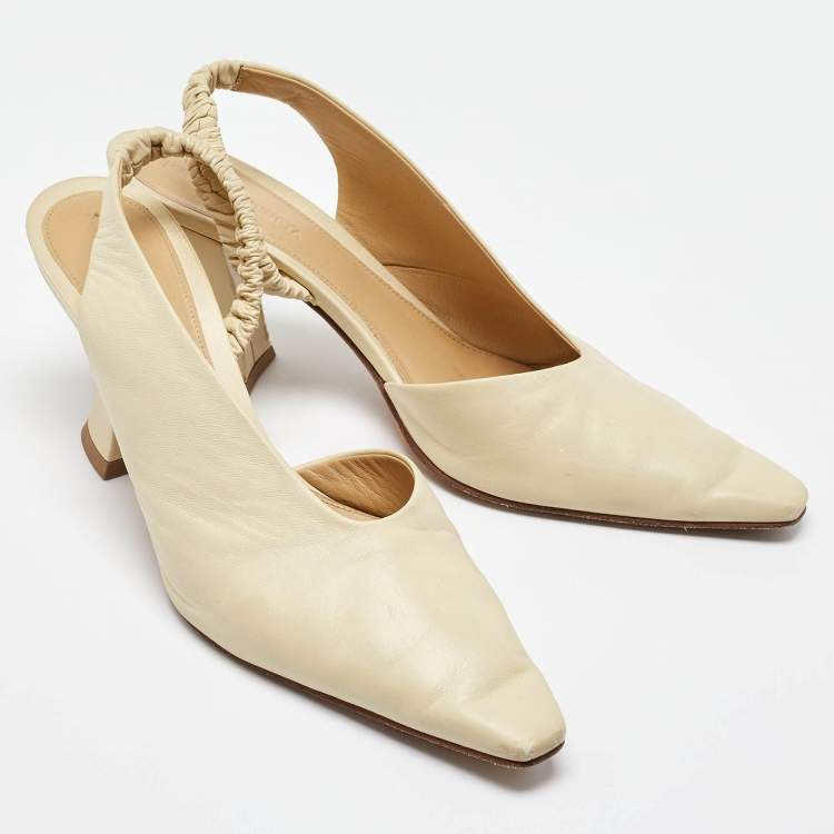 Pre Owned Bottega Veneta Beige Leather Slingback D'orsay Pumps Size 39