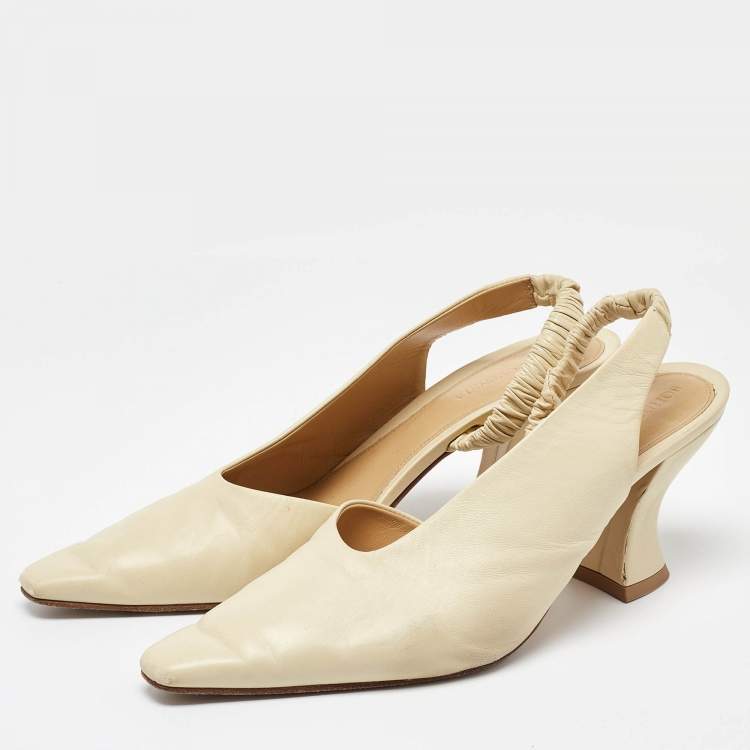 Pre Owned Bottega Veneta Beige Leather Slingback D'orsay Pumps Size 39