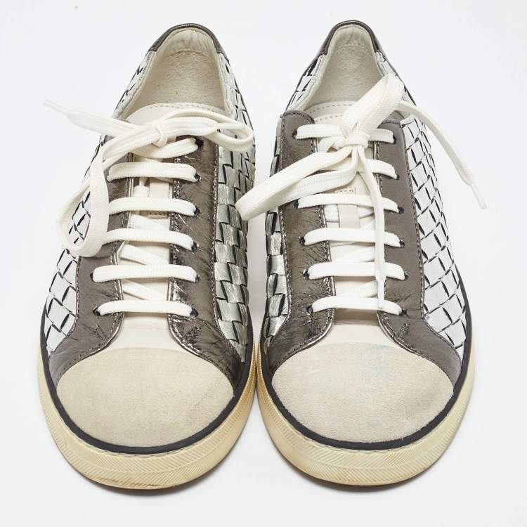Pre Owned Bottega Veneta Multicolor Intrecciato Leather Sail Sneakers Size 37