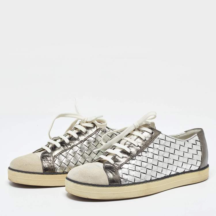 Pre Owned Bottega Veneta Multicolor Intrecciato Leather Sail Sneakers Size 37