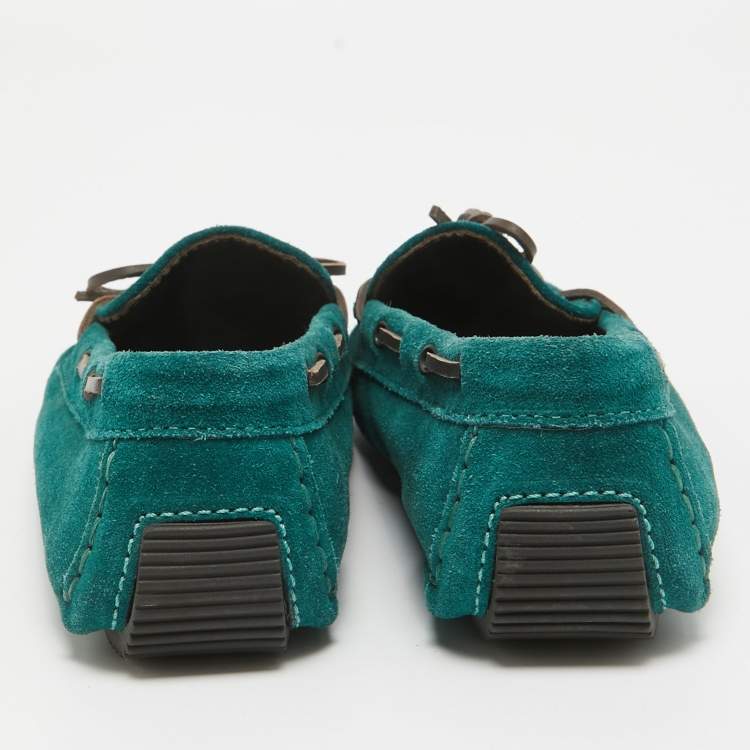Pre Owned Bottega Veneta Green Intrecciato Suede Bow Loafers Size 37.5