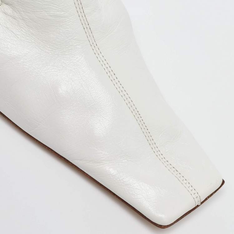 Pre Owned Bottega Veneta White Leather Square Toe Pumps Size 38