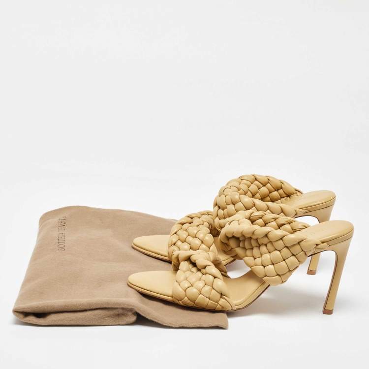 Pre Owned Bottega Veneta Yellow Leather Braided Accents Slides Size 41