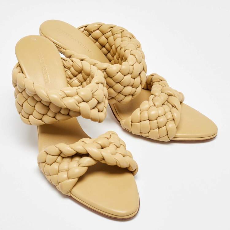 Pre Owned Bottega Veneta Yellow Leather Braided Accents Slides Size 41