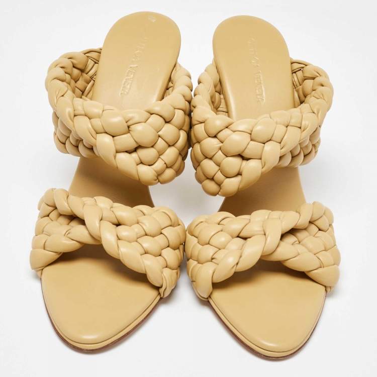 Pre Owned Bottega Veneta Yellow Leather Braided Accents Slides Size 41