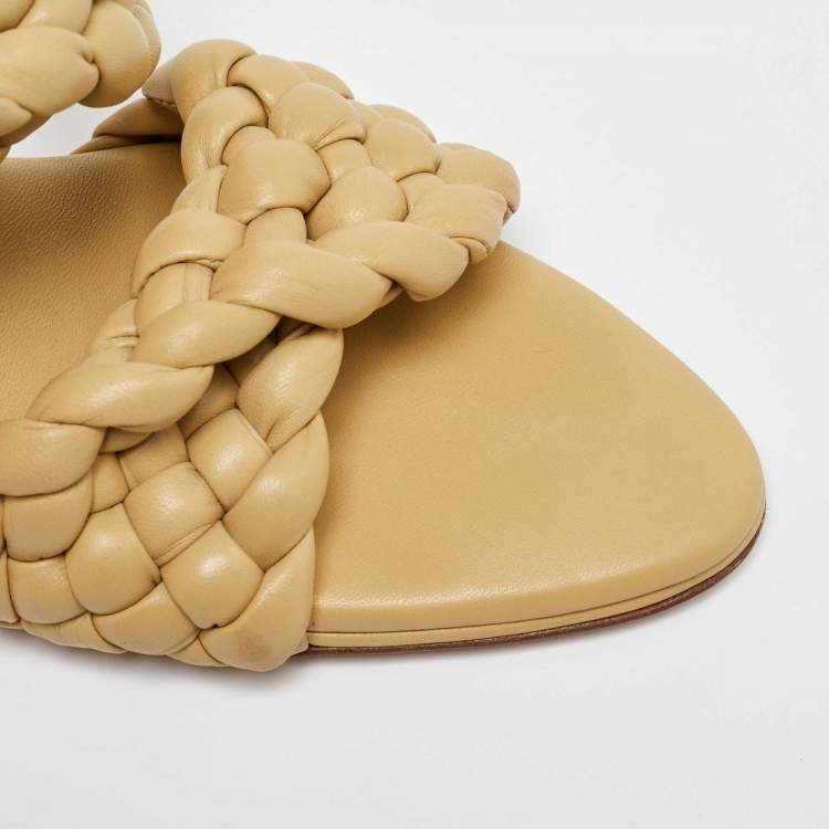 Pre Owned Bottega Veneta Yellow Leather Braided Accents Slides Size 41